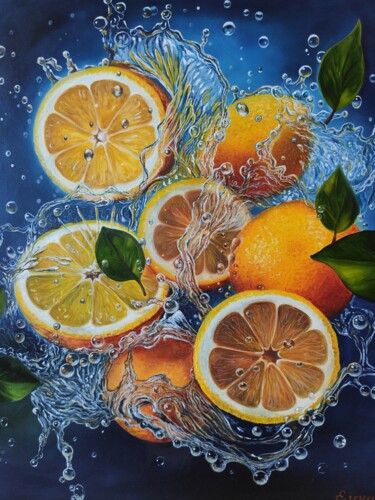 Malarstwo zatytułowany „Orange fresh” autorstwa Elena Kozyutenko, Oryginalna praca, Olej Zamontowany na Drewniana rama noszy