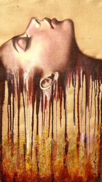 Pittura intitolato ""Arousal Gold"" da Elena Kraft, Opera d'arte originale, Acrilico