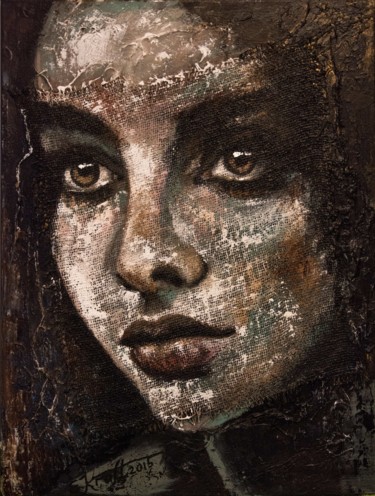 Painting titled ""Petitte girl"" by Elena Kraft, Original Artwork, Acrylic Mounted on Wood Stretcher frame