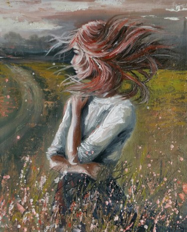 Painting titled ""Ginger  wind" 24x3…" by Elena Kraft, Original Artwork, Oil Mounted on Wood Stretcher frame