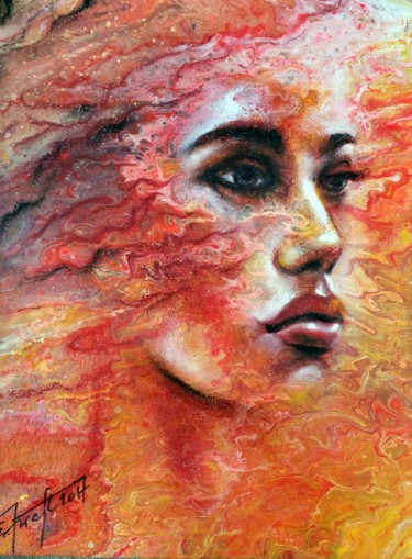 Painting titled ""IN FLAMES "" by Elena Kraft, Original Artwork, Acrylic Mounted on Wood Stretcher frame