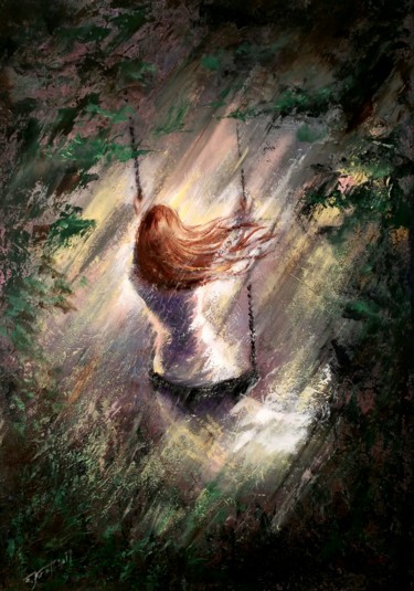 Painting titled "" Dream swing"" by Elena Kraft, Original Artwork, Oil