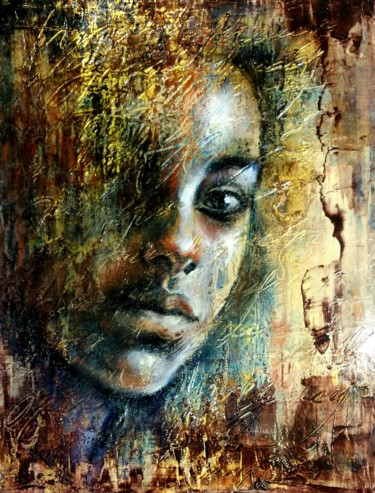 Painting titled ""The partial face I"" by Elena Kraft, Original Artwork, Acrylic