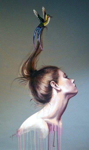 Peinture intitulée ""Flying connection…" par Elena Kraft, Œuvre d'art originale, Acrylique