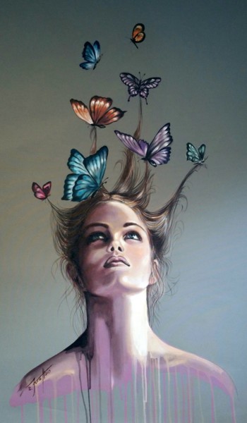 Malarstwo zatytułowany „"Flying connection…” autorstwa Elena Kraft, Oryginalna praca, Akryl