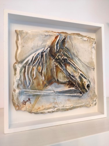 Sculpture titled ""Agnes I"" by Elena Kraft, Original Artwork, Plaster Mounted on Wood Panel