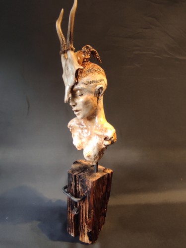 Skulptur mit dem Titel ""TRIBAL SOUL.FEMALE"" von Elena Kraft, Original-Kunstwerk, Ton