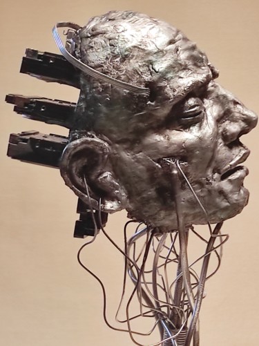 Sculpture titled ""Cyberbrain"" by Elena Kraft, Original Artwork, Clay