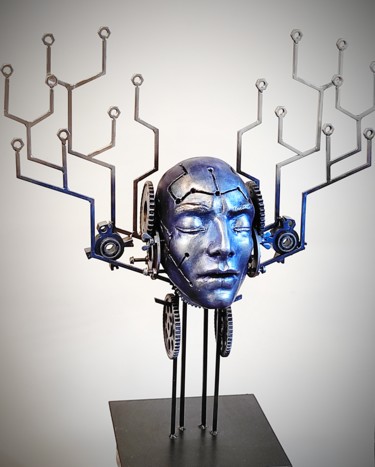 Skulptur mit dem Titel "Superbrain" von Elena Kraft, Original-Kunstwerk, Metalle