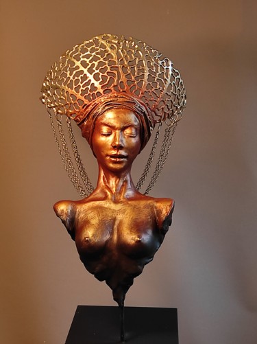 Sculpture intitulée ""AYA GODDESS" MIXED…" par Elena Kraft, Œuvre d'art originale, Argile