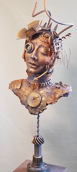 Sculpture titled ""Steam Punk Lady"" by Elena Kraft, Original Artwork, Clay