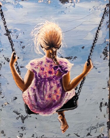 Painting titled ""SUMMER SWING III"" by Elena Kraft, Original Artwork, Acrylic Mounted on Cardboard