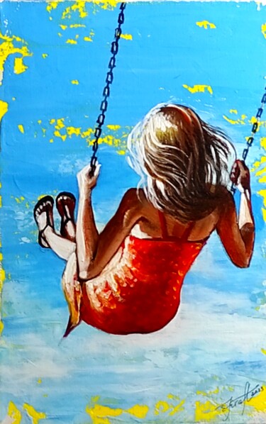 Painting titled ""SummerSwing"" by Elena Kraft, Original Artwork, Acrylic Mounted on Wood Stretcher frame