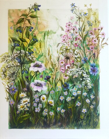 Pintura intitulada ""Summer meadow II"" por Elena Kraft, Obras de arte originais, Acrílico