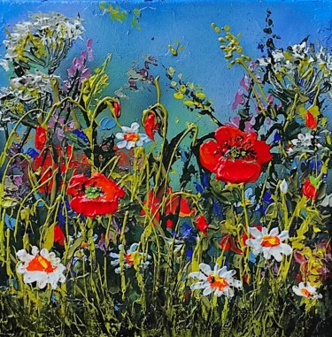 Malarstwo zatytułowany „"SUMMER FLOWERS II "” autorstwa Elena Kraft, Oryginalna praca, Akryl Zamontowany na Drewniana rama n…