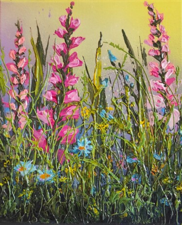 Malarstwo zatytułowany „"FLOWERS MOOD II"” autorstwa Elena Kraft, Oryginalna praca, Akryl Zamontowany na Drewniana rama noszy