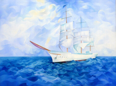 Pintura intitulada "Sailboat" por Elena Kudryashova, Obras de arte originais, Óleo
