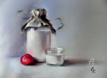 Peinture intitulée "Молочный натюрморт" par Elena Kurnosova, Œuvre d'art originale, Pastel