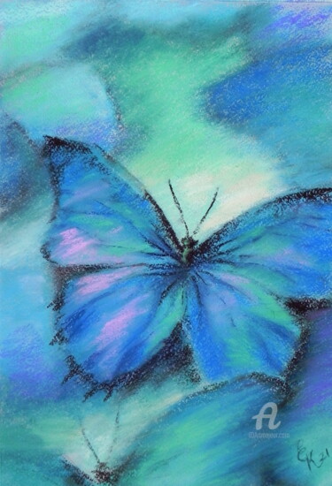 Painting titled "Butterfly cloud" by Elena Kurnosova, Original Artwork, Pastel