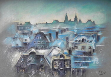 Painting titled "Amsterdam de invier…" by Elena Kurnosova, Original Artwork, Pastel