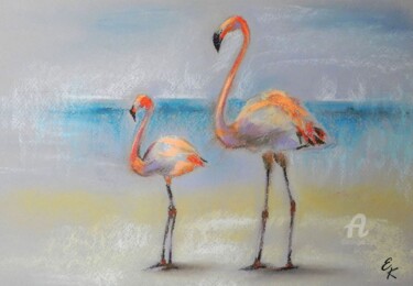 Painting titled "Flamingo" by Elena Kurnosova, Original Artwork, Pastel