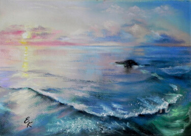 Peinture intitulée "Sunset on the sea" par Elena Kurnosova, Œuvre d'art originale, Pastel