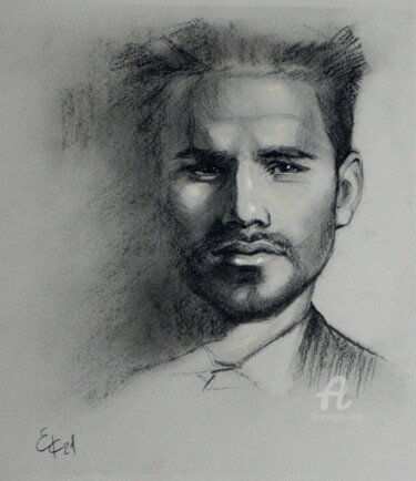 Painting titled "Man" by Elena Kurnosova, Original Artwork, Charcoal