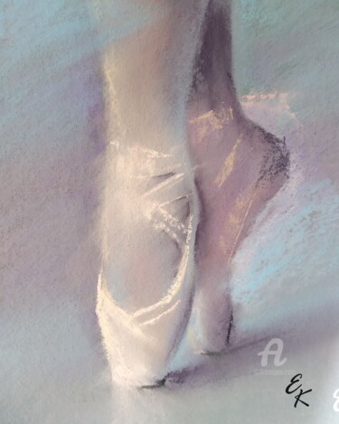 Painting titled "Pointe shoes" by Elena Kurnosova, Original Artwork, Pastel