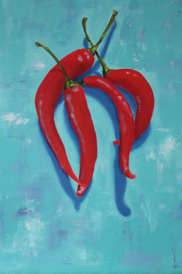 Ζωγραφική με τίτλο "Peppers" από Elena Kurochko, Αυθεντικά έργα τέχνης, Λάδι