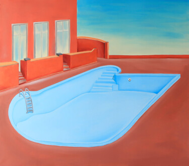 Painting titled "Empty pool" by Elena Kurochko, Original Artwork, Oil Mounted on Wood Stretcher frame