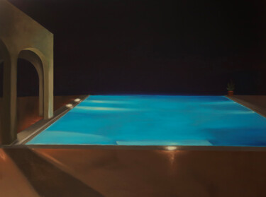 Painting titled "Midnight Swimming P…" by Elena Kurochko, Original Artwork, Oil Mounted on Wood Stretcher frame
