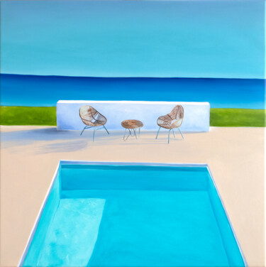 Painting titled "The Sea of Tranquil…" by Elena Kurochko, Original Artwork, Oil Mounted on Wood Stretcher frame
