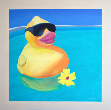 Painting titled "Hello! I'm Duck. No…" by Elena Kurochko, Original Artwork, Oil Mounted on Wood Stretcher frame