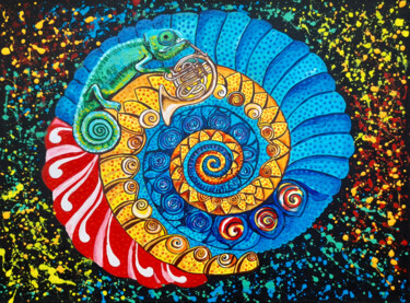 Картина под названием "Спираль Фибоначчи" - Elena Labetskaya, Подлинное произведение искусства, Акрил Установлен на Деревянн…