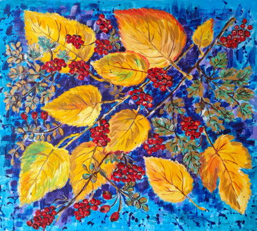 Картина под названием "Золотые листья" - Elena Labetskaya, Подлинное произведение искусства, Акрил Установлен на Деревянная…