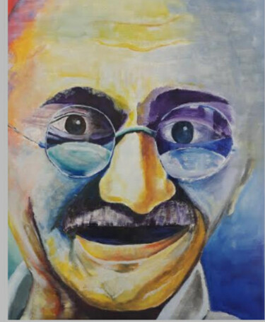 Painting titled "Gandhi" by Elena Laurella, Original Artwork, Oil