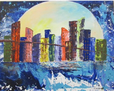 Malerei mit dem Titel "Alba a New York" von Elena Laurella, Original-Kunstwerk, Acryl