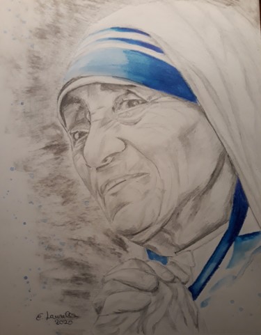 Tekening getiteld "Madre Teresa" door Elena Laurella, Origineel Kunstwerk, Grafiet Gemonteerd op Karton