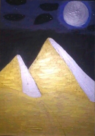 Schilderij getiteld "Пирамиды в лунном с…" door Elena Leto, Origineel Kunstwerk, Acryl