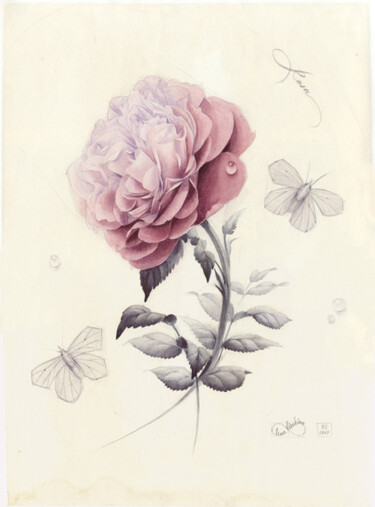 Malerei mit dem Titel "Rose" von Elena Limkina, Original-Kunstwerk, Aquarell