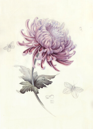 Картина под названием "Chrysanthemum" - Elena Limkina, Подлинное произведение искусства, Акварель