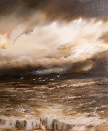 Painting titled "After the storm / П…" by Elena Liventsova (Tina Livens), Original Artwork, Oil Mounted on Wood Panel