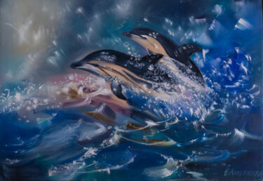 Peinture intitulée "Dolphins / Дельфины" par Elena Liventsova (Tina Livens), Œuvre d'art originale, Huile
