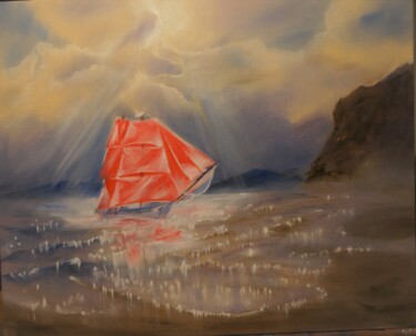 Painting titled "Scarlet sail / Алые…" by Elena Liventsova (Tina Livens), Original Artwork, Oil