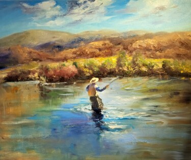 Ζωγραφική με τίτλο "Fishing in Patagonia" από Elena Mardashova, Αυθεντικά έργα τέχνης, Λάδι
