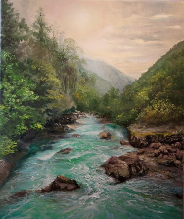Painting titled "River" by Elena Mardashova, Original Artwork, Oil