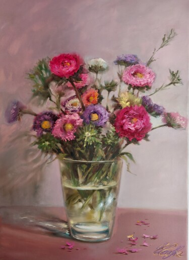 Картина под названием "Happy flowers" - Elena Mardashova, Подлинное произведение искусства, Масло