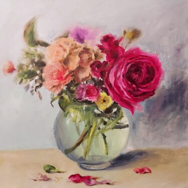 Peinture intitulée "flowers in round va…" par Elena Mardashova, Œuvre d'art originale, Huile