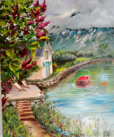 Painting titled "Summer house" by Elena Mardashova, Original Artwork, Oil