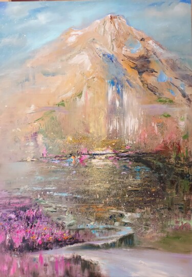Painting titled "Shimmering mountain" by Elena Mardashova, Original Artwork, Oil
